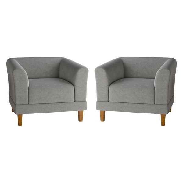 Kit 2 Poltronas Decorativas Sala de Estar Átila Veludo Cinza - Gran Belo
