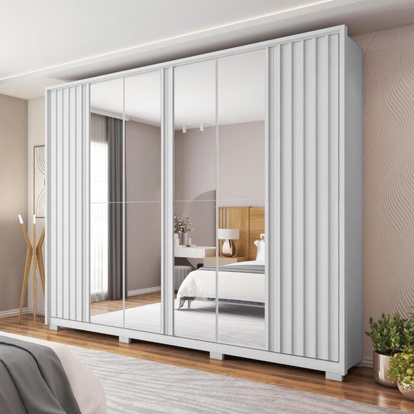 Guarda Roupa Casal Grande 6 Portas 4 Espelhos Branco Moon