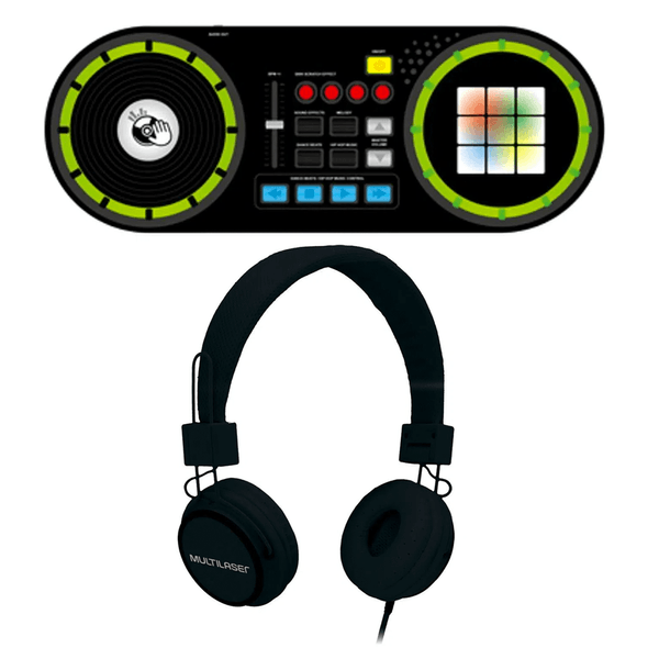Combo DJ Infantil - Fone De Ouvido Com Microfone Headfun P2 com Dj Mixer Painel de LED Multikids - BR1175K BR1175K