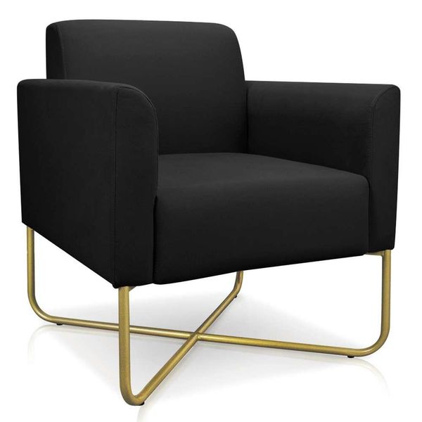 Poltrona Decorativa Base Industrial X Dourada Maressa S07 Suede Preto - Ibiza