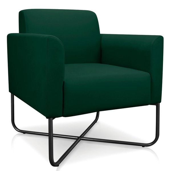 Poltrona Decorativa Base Industrial X Preta Maressa S23 Suede Verde - Ibiza
