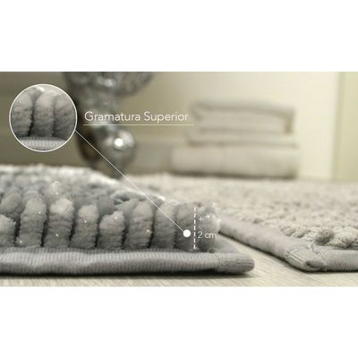Tapete Antiderrapante Cinza Fio Prateado Banheiro 60x120cm