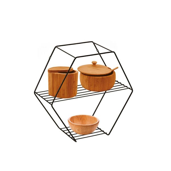 Prateleira Preta Hexagonal Multiuso Nicho Aço 37cm