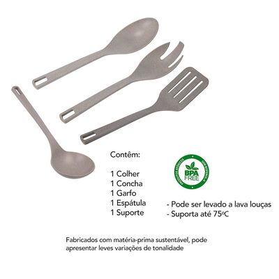 Concha Colher Espatula Utensílio Cozinha Suporte Cinza ECO 5un
