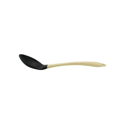 Colher de Silicone Preto Talher Cabo Madeira Siliwood 1un