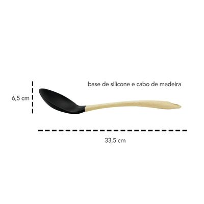 Colher de Silicone Preto Talher Cabo Madeira Siliwood 1un