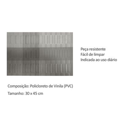 Jogo Americano Retangular Lugar Cinza PVC Facil Limpar 4un