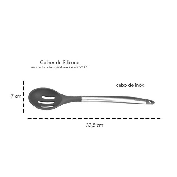 Colher Vazada Silicone e Inox Talher Cinza Cool Grey Oxford