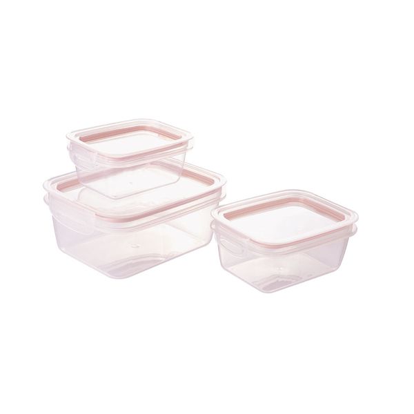 Porta Mantimentos Pote Tampa Trava Plastico Kit Rosa 3un