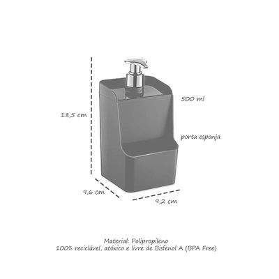 Porta Detergente Preto Dispenser Pia e Porta Esponja 500ml