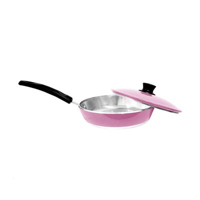 Panela Frigideira Rosa e Tampa Aluminio Fundido 22 cm