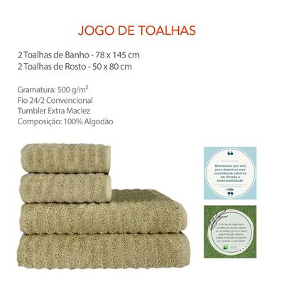 Toalha de Banho Rosto Verde Algodao Jogo Wave Macia 500G 4un
