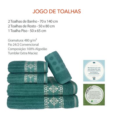 Toalha de Banho Rosto e Piso Jogo Imperial Verde 480G 5un