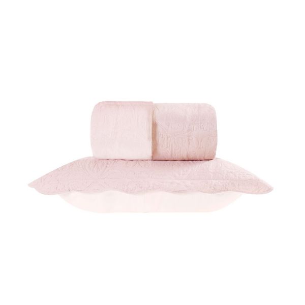 Colcha Cobre Leito Casal QUEEN Matelasse Rosa Claro Fronhas