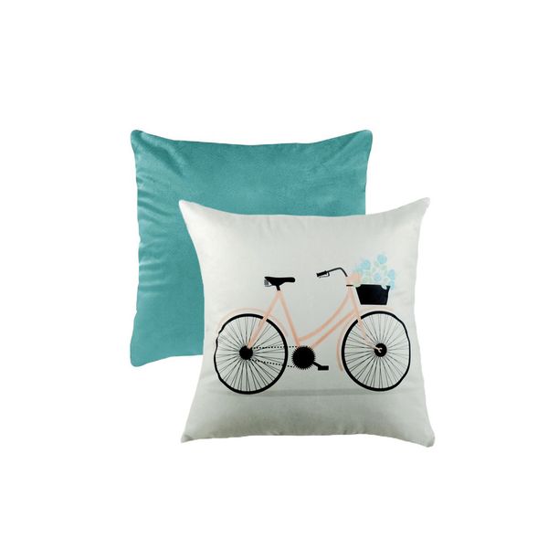 Almofada Verde e Estampa Bicicleta Flor Decorativa Bike 2un