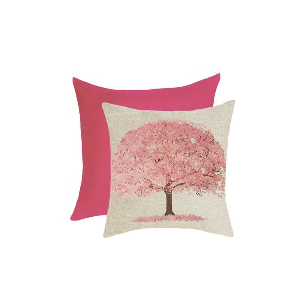 Capa Almofada para Sofa Arvore Rosa Bege 45cm Kit 2un