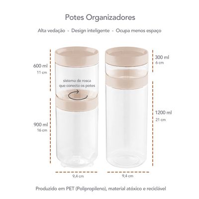 Pote Organizador Porta Mantimentos Transparente Tampa Nude 4un