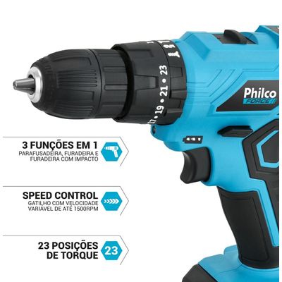 Parafusadeira Philco Force PPF120 3 em 1 1500RPM Bivolt