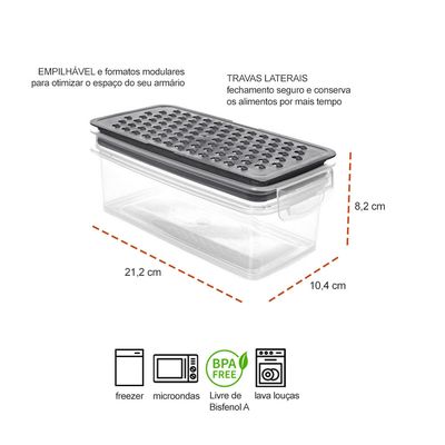 Pote Ralador Tampa Hermetica Plastico BPA Free Cinza 860ml