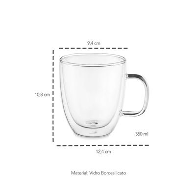 Caneca de Vidro Borossilicato Resistente ao Calor 350ml
