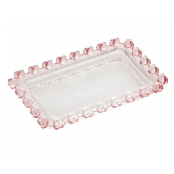 Pote Travessa Retangular Coração Borda Rosa 10,5 cm - Lyor