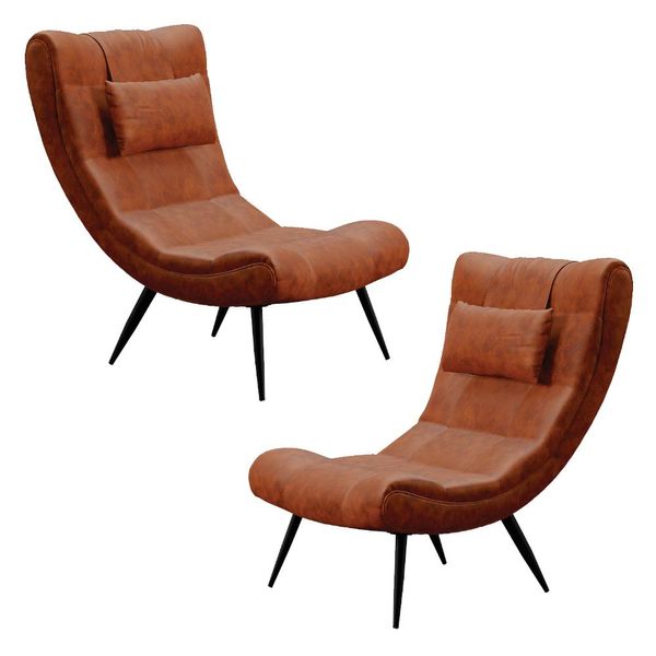 Kit 2 Poltronas Decorativas Sala de Estar com Almofada e Pés Palito Lord Sintético Nozes - Ibiza