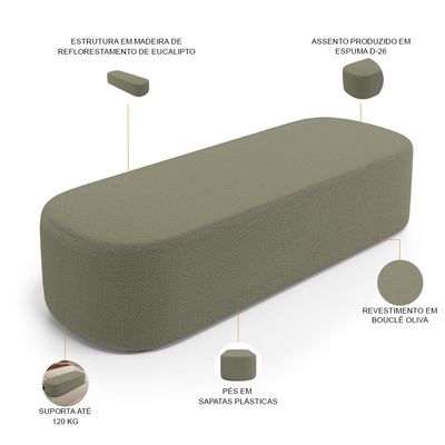 Cabeceira Cama Box Queen 160cm Lanna com Puff Recamier Doha W01  Bouclê Oliva - Lyam Decor