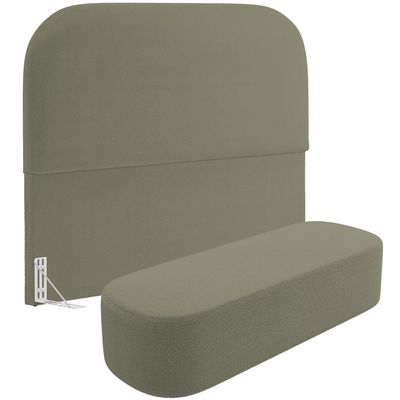 Cabeceira Cama Box Casal 140cm Lanna com Puff Recamier Doha W01  Bouclê Oliva - Lyam Decor