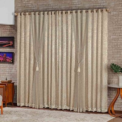 Cortina Mônaco Cetim Amassado Xale Brilhante 2,00x1,70m Sala Quarto Varão 2M - Bronze