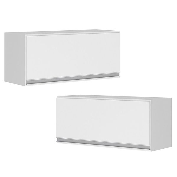 Kit 02 Armários Aéreo Multiuso Geladeira Lux 60cm 100% MDF Basculante Branco TX Fosco - Desk Design