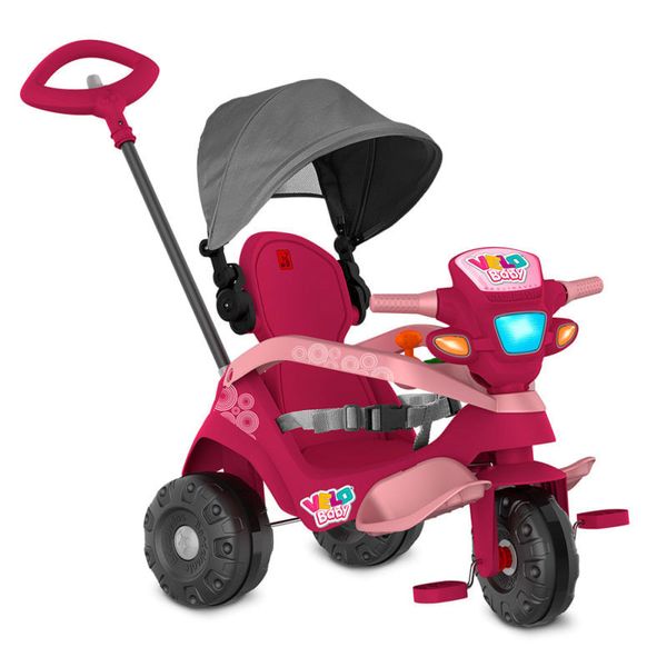 Carrinho Passeio e Pedal Velobaby Reclinável com Capota Pink Bandeirante Bandeirante Carrinho Passeio e Pedal Velobaby Reclinável com Capota Pink Bandeirante Bandeirante