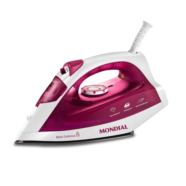 Ferro de Passar a Vapor Mondial NF-33 FERRO A VAPOR-127V-BRANCO/PINK Ferro de Passar a Vapor Mondial NF-33 FERRO A VAPOR-127V-BRANCO/PINK