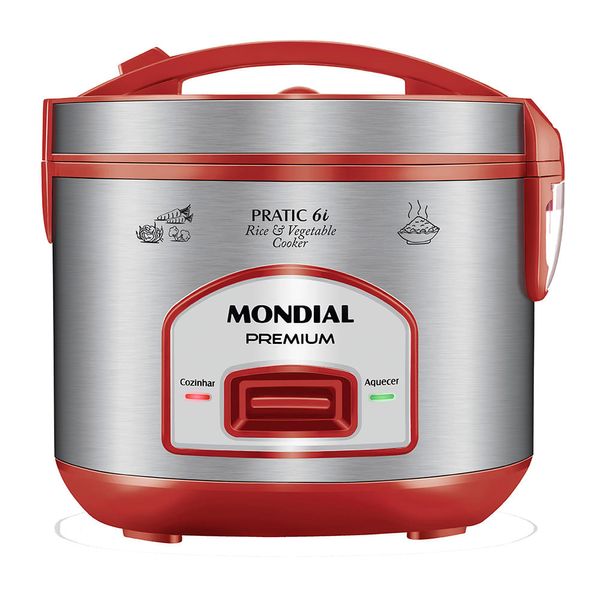 Panela Elétrica Mondial Pratic 6I PE-45-6X PANELA ELÉTRICA DE ARROZ-127V-VERMELHO/INOX