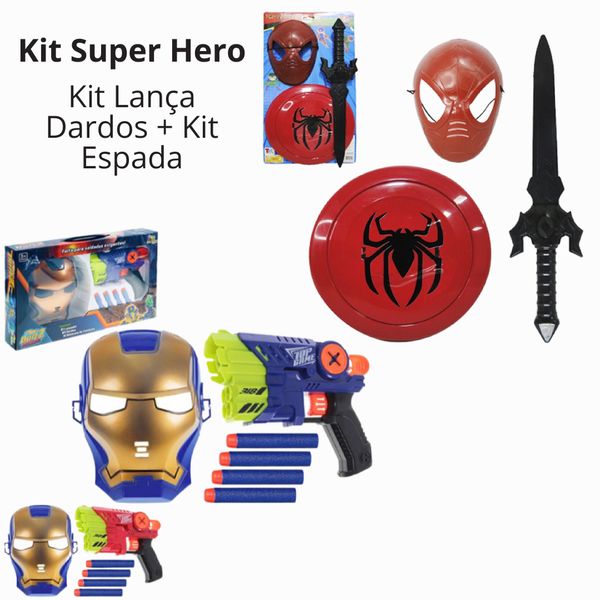 KIT Heroes Lança Dardos + Kit Escudo Espada e Máscara