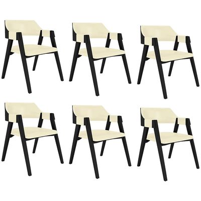 Kit 6 Cadeiras Sala de Jantar e Jogos Carteados Madeira Maciça Poker PU OffWhite/Preto G42 - Gran Belo