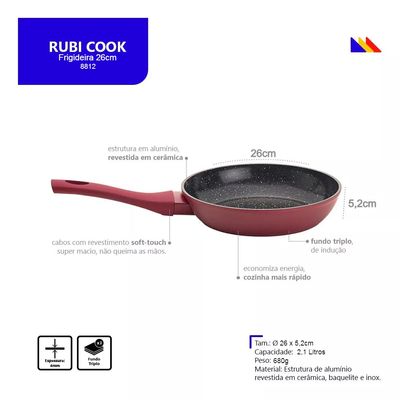 Frigideira Cerâmica Antiaderente 26cm Mimo Style Linha Rubi Cook Para Fogão Indução Panela De Aluminio Grande