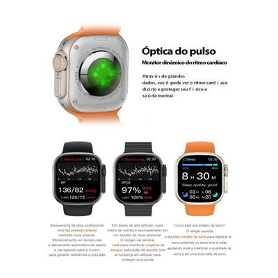 Smartwatch W68 Ultra Max Serie 8 49mm NFC, GPS 2,2" Ligações Laranja