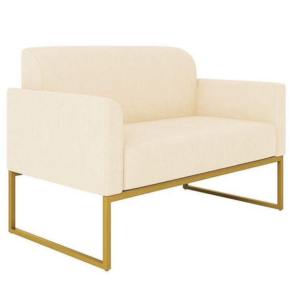 Poltrona Namoradeira 2 Lugares Dourada S03 Suede Bege