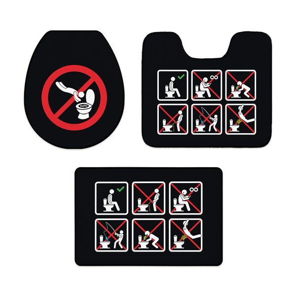 Jogo Tapete Banheiro - Como Usar o Banheiro - Preto Jogo Tapete Banheiro - Como Usar o Banheiro - Preto