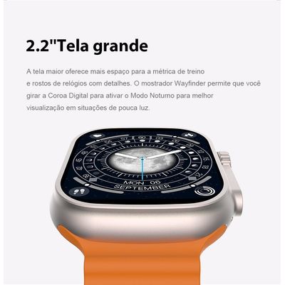 Smartwatch W68 Ultra Max Serie 8 49mm NFC, GPS 2,2" Ligações Preto