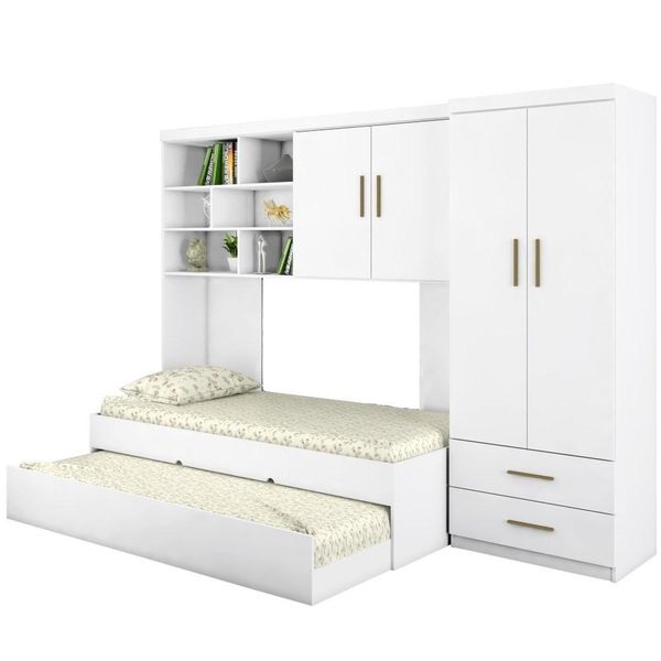 Quarto Infantil Modulado 4 Portas Com Bicama Chiara Branco - Phoenix