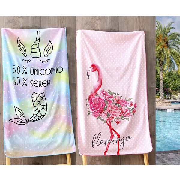 Kit 2 Toalhas de Praia Aveludada Mistica e Flamingo Sultan