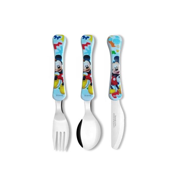 Talheres Infantil Disney Mickey Jogo Garfo Faca Colher 3un Talheres Infantil Disney Mickey Jogo Garfo Faca Colher 3un