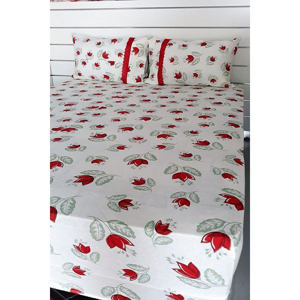 Jogo de Cama Queen Malha de Algodão 3 peças Flor Vermelha Jogo de Cama Queen Malha de Algodão 3 peças Flor Vermelha