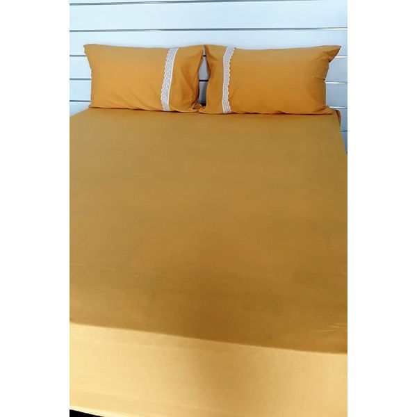 Jogo de Cama Queen Malha de Algodão 3 peças Amarelo Mostarda