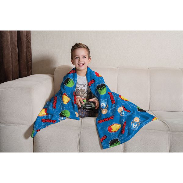 Manta Fleece de Sofá Estampada Infantil Avengers Lepper Azul