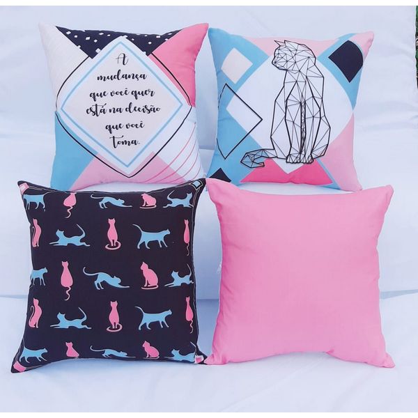 Kit 4 Capas de Almofada Digital 40cm x 40cm Gato Kit 4 Capas de Almofada Digital 40cm x 40cm Gato