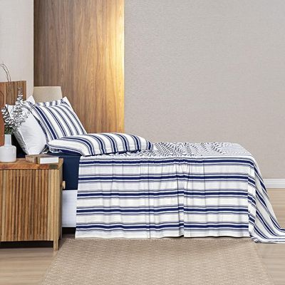 Jogo Cama Lençol Estilo King 100% Algodão 4 Peças - Marinho