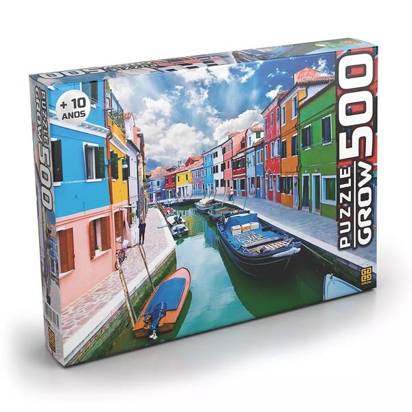 Quebra-Cabeça - 500 Peças - Canal de Burano - Grow GROW03457 Quebra-Cabeça - 500 Peças - Canal de Burano - Grow GROW03457