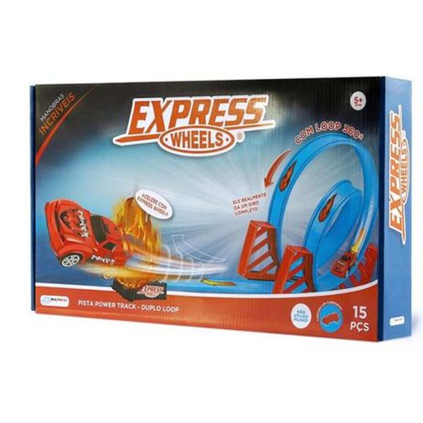Pista De Percurso e Mini Veículo Express Wheels Power Track Duplo Loop Multikids